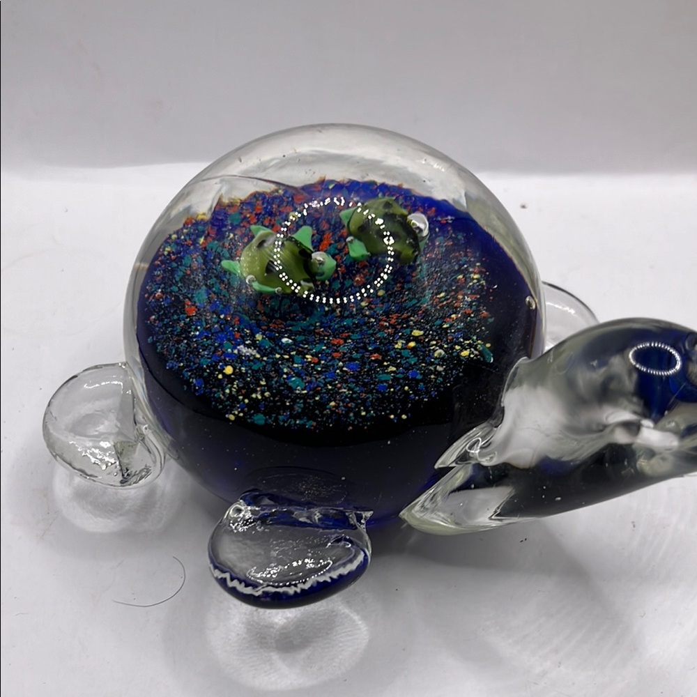 Blue and Green Glass Art Orb with Cosmic Design